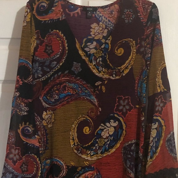 MSK • Multicolored Paisley  Design  V- neck Dress - Picture 1 of 9